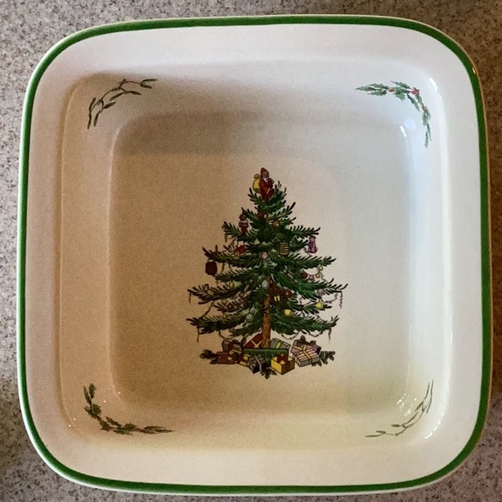 SPODE Christmas Tree Square Rim Baker Dish 8” NWT